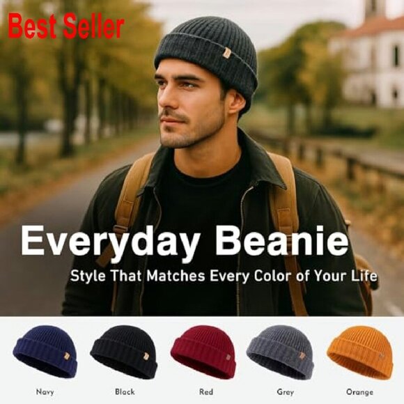 Merino Wool Fisherman Beanie Knit Skull Cap Cuffed Winter Hat Unisex